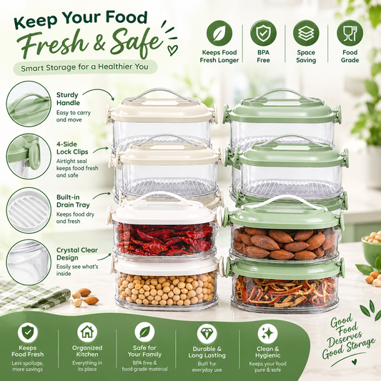 Multi-Layer Sealed Spice Organizer – 2-Layer Stackable Kitchen Storage Container