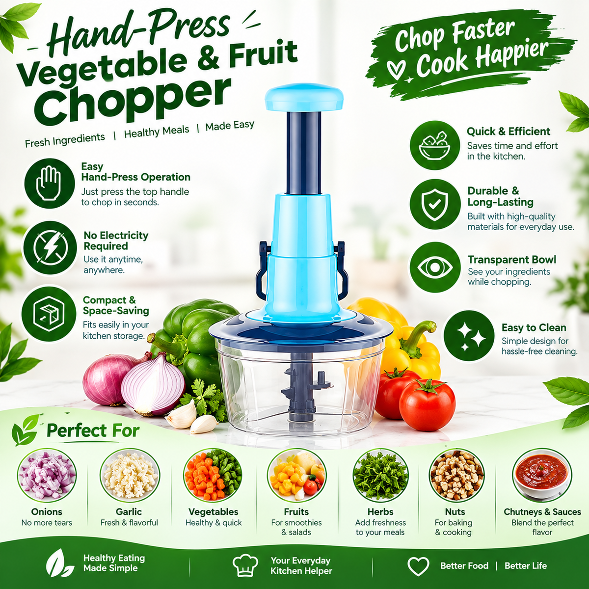 Hand-Press Vegetable & Fruit Chopper