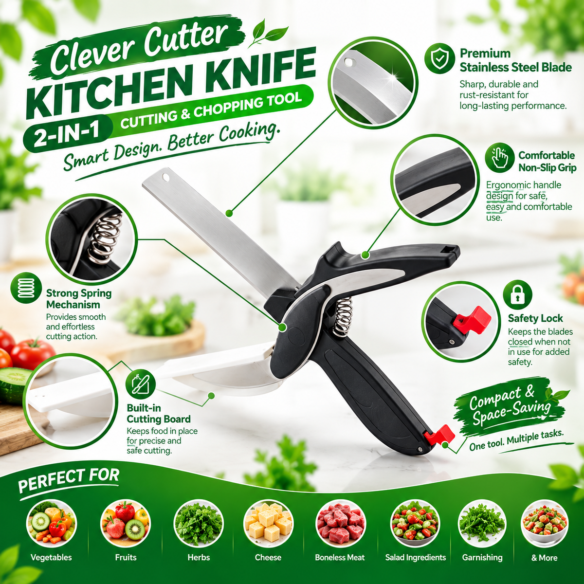 Clever Cutter Kitchen Knife – 2-in-1 Cutting & Chopping Tool