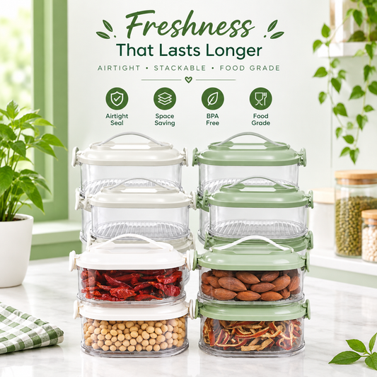 Multi-Layer Sealed Spice Organizer – 2-Layer Stackable Kitchen Storage Container