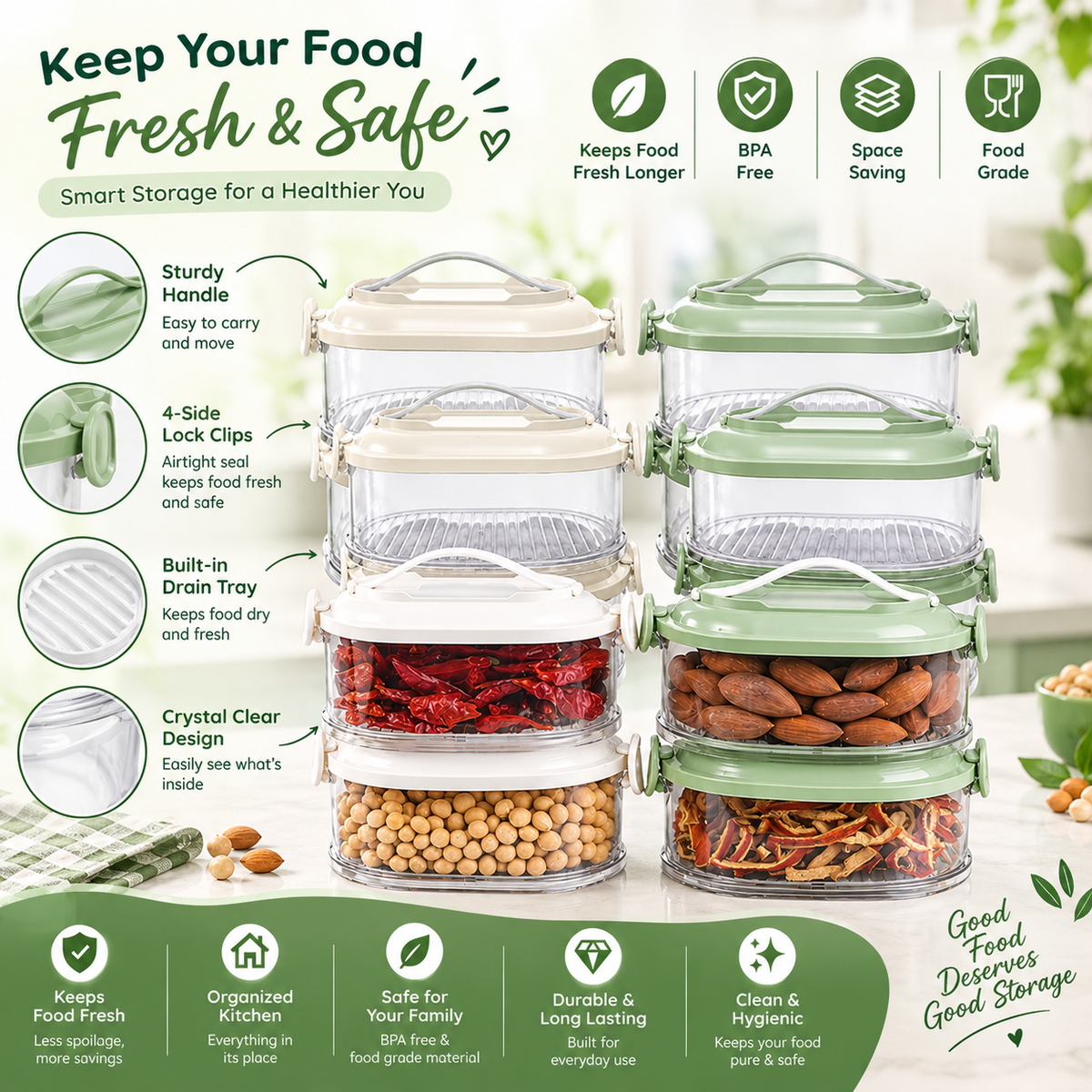 Multi-Layer Sealed Spice Organizer – 2-Layer Stackable Kitchen Storage Container