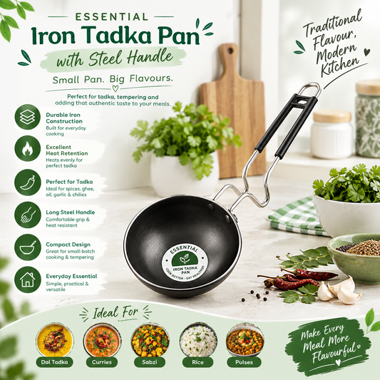 Essential Iron Tadka Pan with Steel Handle