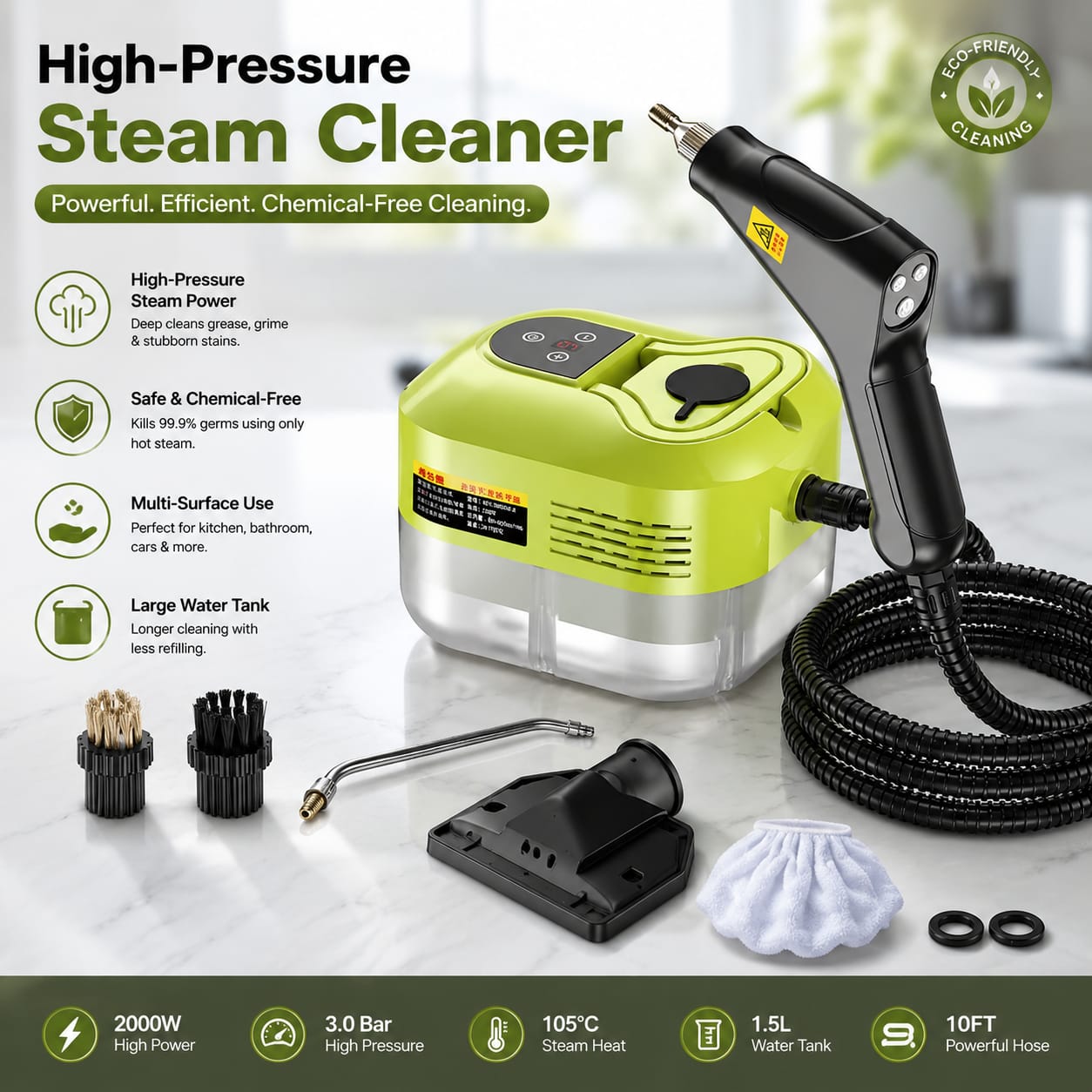 High-Pressure Steam Cleaner with High-Temperature Output